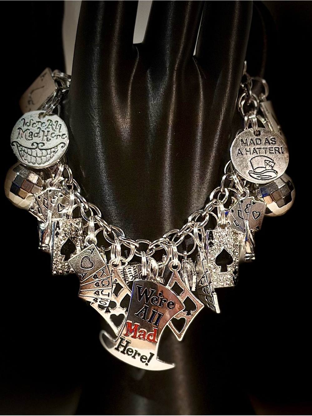 Women’s Silver-Tone Mad Hatter Charm Bracelet - 'We’re All Mad Here'